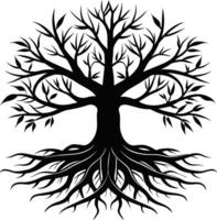 Silhouette of a tree with roots vector