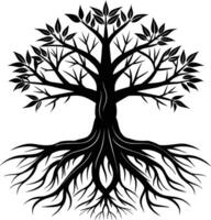 Silhouette of a tree with roots vector