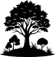 Silhouette of a tree with grass vector