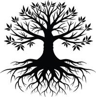 Silhouette of a tree with roots vector