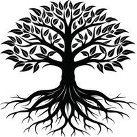 Silhouette of a tree with roots vector