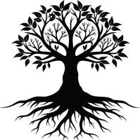 Silhouette of a tree with roots vector