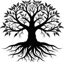 Silhouette of a tree with roots vector