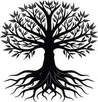 Silhouette of a tree with roots vector