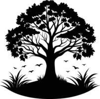 Silhouette of a tree with grass vector