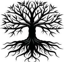 Silhouette of a tree with roots vector