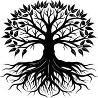 Silhouette of a tree with roots vector