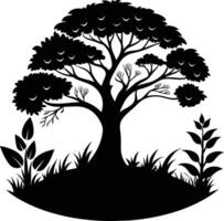 silueta de un árbol con césped vector