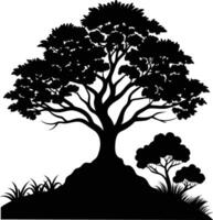 Silhouette of a tree with grass vector