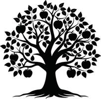 Black apple tree silhouette on white background vector