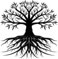 Silhouette of a tree with roots vector