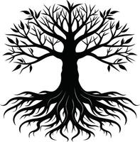 Silhouette of a tree with roots vector