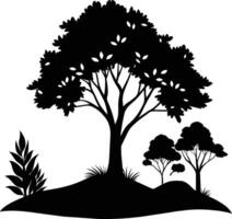 silueta de un árbol con césped vector