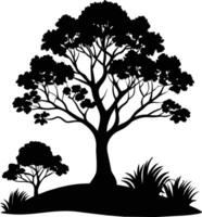 Silhouette of a tree with grass vector