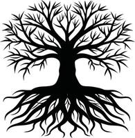 Silhouette of a tree with roots vector