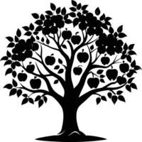 negro manzana árbol silueta en blanco antecedentes vector