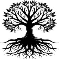 Silhouette of a tree with roots vector