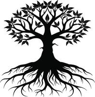 Silhouette of a tree with roots vector