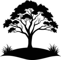 Silhouette of a tree with grass vector