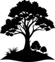 Silhouette of a tree with grass vector