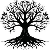 Silhouette of a tree with roots vector