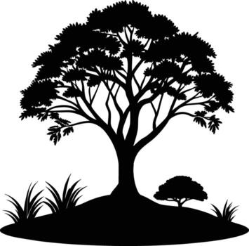 Silhouette of a tree with grass vector