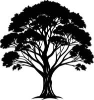 negro goma árbol silueta en blanco antecedentes vector