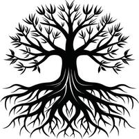 Silhouette of a tree with roots vector