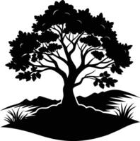 Silhouette of a tree with grass vector