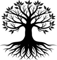 Silhouette of a tree with roots vector