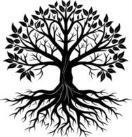 Silhouette of a tree with roots vector