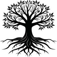 Silhouette of a tree with roots vector