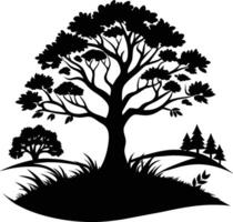 Silhouette of a tree with grass vector