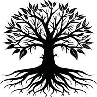 Silhouette of a tree with roots vector