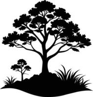 Silhouette of a tree with grass vector