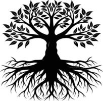 Silhouette of a tree with roots vector