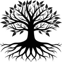 Silhouette of a tree with roots vector