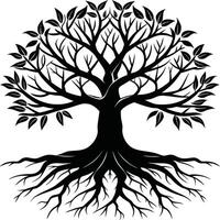 Silhouette of a tree with roots vector