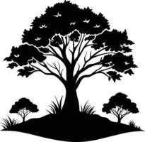 Silhouette of a tree with grass vector