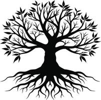 Silhouette of a tree with roots vector