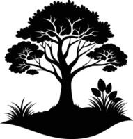 Silhouette of a tree with grass vector