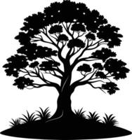 Silhouette of a tree with grass vector