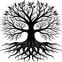 Silhouette of a tree with roots vector