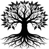 Silhouette of a tree with roots vector