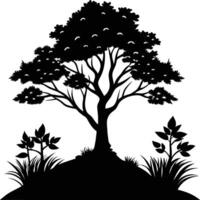 Silhouette of a tree with grass vector