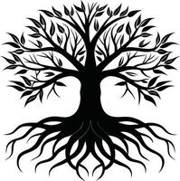 Silhouette of a tree with roots vector