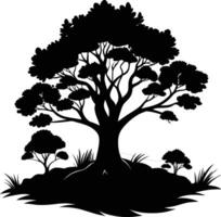 silueta de un árbol con césped vector