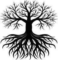 Silhouette of a tree with roots vector