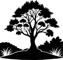 Silhouette of a tree with grass vector