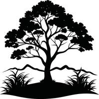 Silhouette of a tree with grass vector